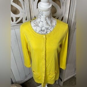 Bogner Yellow Hidden Button Cardigan Sweater Size Large 12